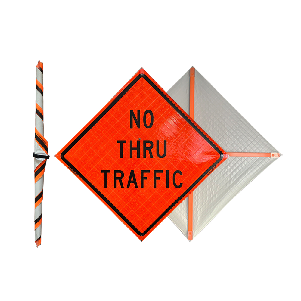 48 Inch No Thru Traffic Roll Up Reflective Traffic Sign - 